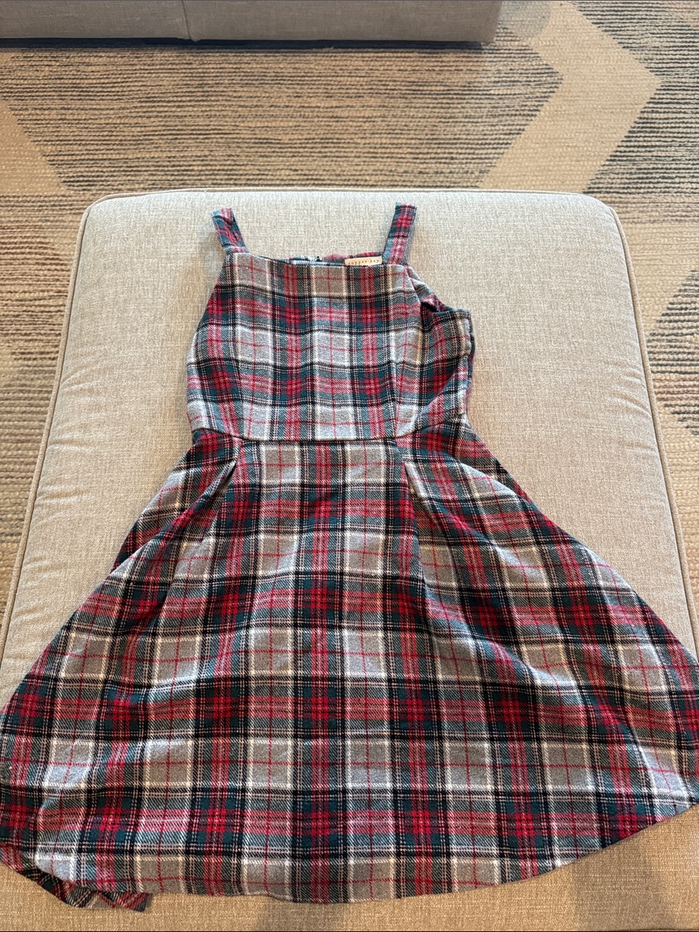 Copper Key Red and Gray Plaid Pinafore Dress for Kids